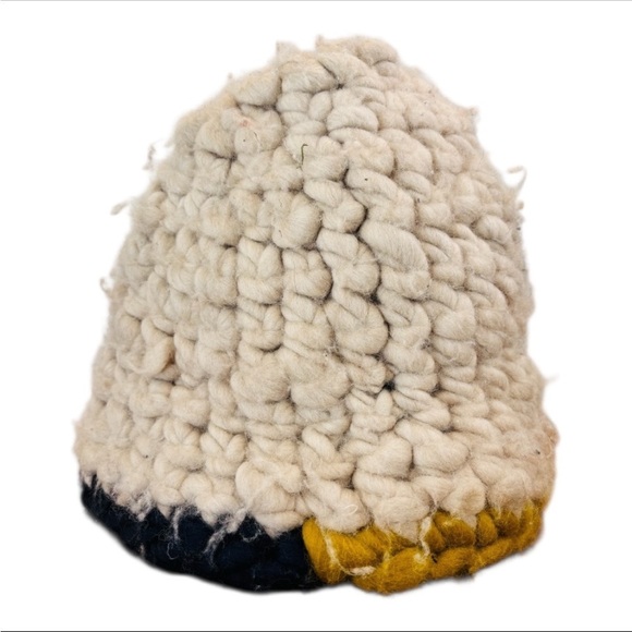Mischa Lampert Wool Handcrafted Beanie — White & Yellow Chunky Knit Slouchy, OS main image 10